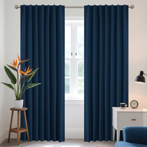 Joydeco Blackout Curtains 96 Inches Long Thermal Insulated Black Out Curtains 2 Panels Set for Bedroom Room Darkening Drapes for Living Room Window (W52 x L96 Inch Navy Blue)