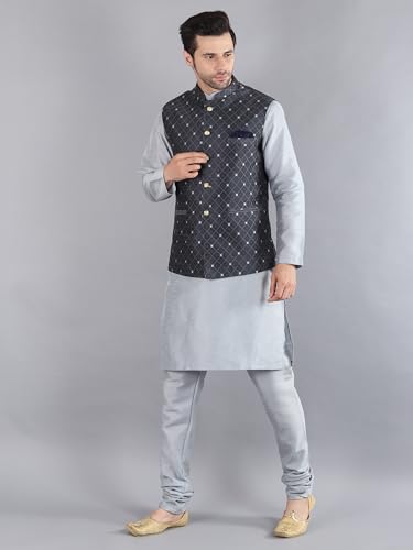 Image of Uri and MacKenzie Men's Silk Blend Kurta Pajama with Designer Ethnic Nehru Jacket /Modi Jacket