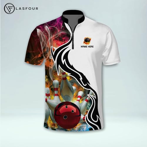 LASFOUR Personalized 3D Bowling Jersey Shirts, Custom Bowling Shirts Unisex for Men and Women, Bowling Shirts for Men Team2