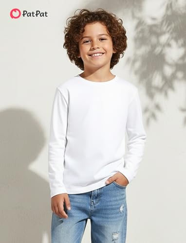 Image of PATPAT Boys Long Sleeve Shirts Cotton Solid Crew Neck Basic Shirts 5-16 Years