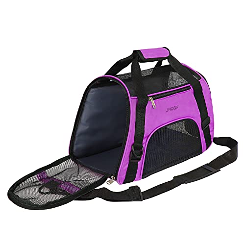 Image of JMOON Cat Carrier Soft-Sided Airline Approved Pet Carrier Bag,Pet Travel Carrier for Cats,Dogs Puppy Comfort Portable Foldable Pet Bag (Medium, Purple)
