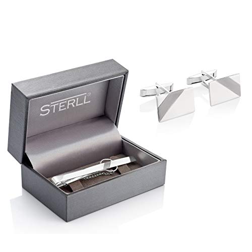 Gemelos de plata y pinza de corbata para trajes de boda 6