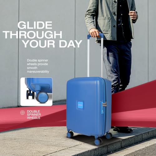 Image of American Tourister Zenrix | Cabin Trolley Bag (55 cm) | 360 8 Wheel Travel Luggage | Hard Case Polycarbonate Suitcase | Recessed TSA Lock | Deep Blue & Light Blue