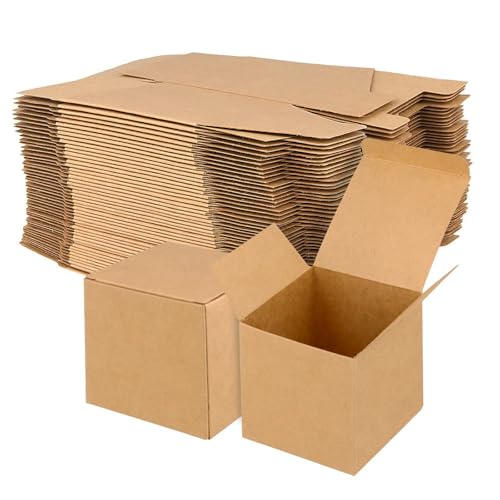 Boîtes cadeaux en papier kraft TAICHEUT 8x8x8 cm | Lot de 100 cubes faciles à assembler avec couvercle