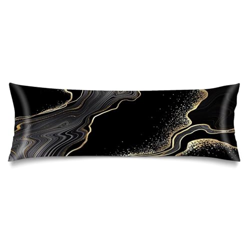 Silk Satin Body Pillow Cover for Hair and Skin,Black Long Pillow Case Protector with Envelope Closure,Decorative Cushion Pillow Covers Soft Bedding Pillowcase for Sleep,20"x54",Marble