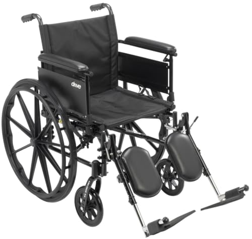 Drive Medical CX420ADFA-ELR Cruiser X4 Transport Wheelchair with Flip Back Detachable Full Arms and Elevating Leg Rest, Silver Vein