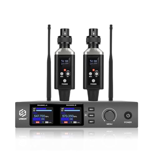 Sistema inalámbrico de micrófono UHF: 1 transmisor y 2 receptores, con ganancia de audio integrada y conmutación de alimentación fantasma 48V/0V. Compatible con micrófonos dinámicos y de condensador. miniatura 1