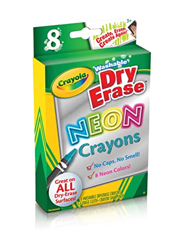 Crayola; Dry-Erase Neon Crayons; Art Tools; 8 Count; Washable; Perfect For Classroom Art Activities; Includes Sharpener And Erase Cloth #TOP2