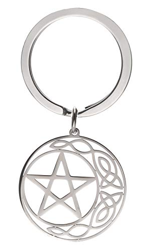 cooltime - Llavero con Colgante de Acero Inoxidable con Nudo Celta irlandés y Pentagrama de Buena Suerte para Mujer, Pentagrama 1 (Plateado) - 20191107