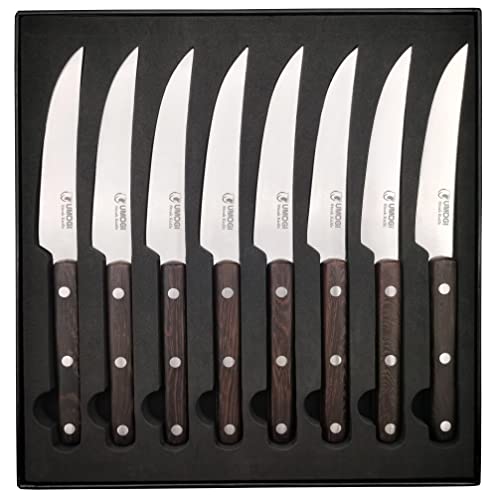 Umogi Premium Steak Knives Set Of 8 In Gift Box - Full Tang Wenge Wood Handle - Hc German Stainless Steel, Straight Edge Non Serrated 4.5''Dinner Knife, Kitchen Tableware Knives Cutlery Set #TOP6