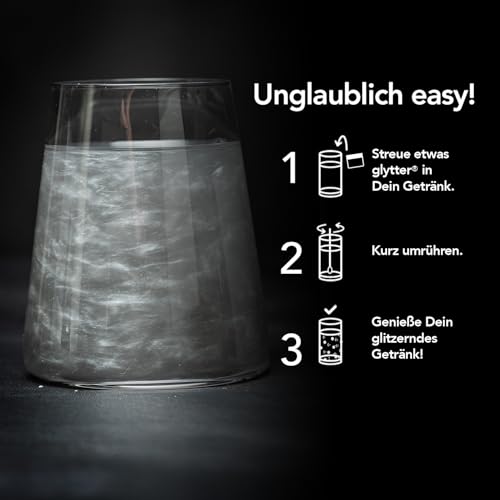 Glytter Glitzerpulver für Getränke (Silber) - essbarer Glitzer für Drinks & Flüssigkeiten, für Likör, Sekt, Cocktails - trinkbares & geschmacksneutrales - Glitzerpuder, Glitzer-Staub