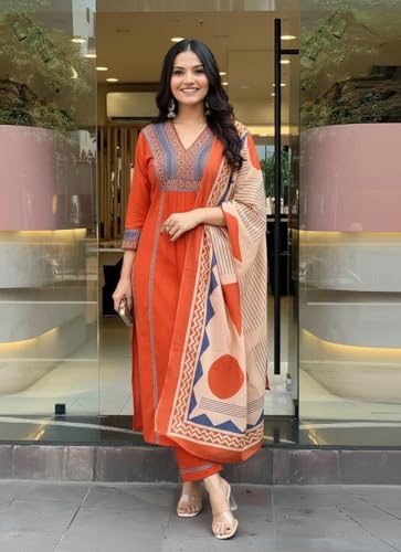 Image of ANNI Designer Women's Rayon Viscose Straight Printed Kurta with Pant & Dupatta Set | Ethnic 3-Piece Readymade Suit for Women | Elegant Festive & Office Wear Traditional Outfit