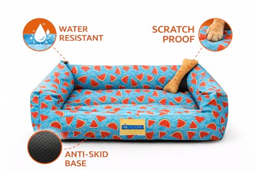 Image of SITSNOOZE Medium Dog Bed (5 to 10kg) for Beagle, Pug, French Bulldog - Extra Soft Washable Lounger Cushion, Orthopedic Mattress, Waterproof Anti-Slip Base Luxury Cotton Pet Bed (Print 20, M)