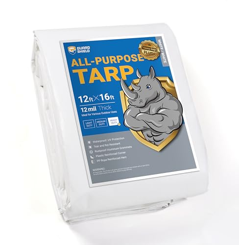 GUARD SHIELD White Tarps Heavy Duty Waterproof 12x16 Feet Large Thick Tarp Cover 12mil