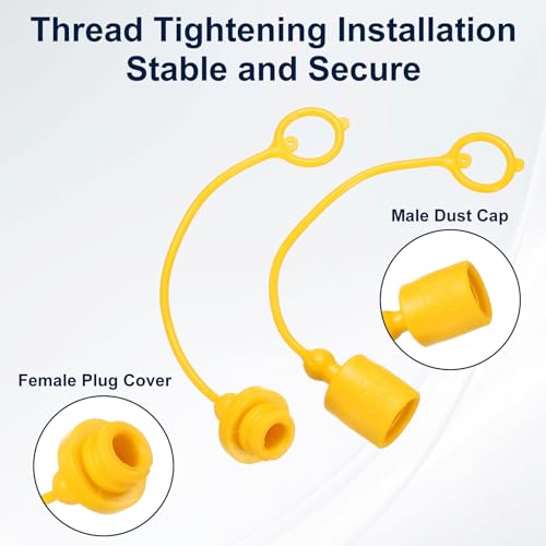 Image of HARFINGTON 2Sets 3 /8 Hydraulic Hose Dust Cap and Plug Kit, ISO-A Male Dust Cap & Female Plug Cover Quick Disconnects Air Coupler Cover Port Plug Fittings with Retention Ring, Black /Yellow