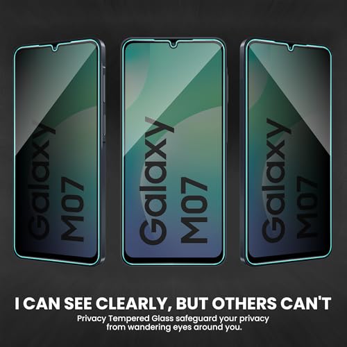 Image of FIRST MART Privacy Tempered Glass for Samsung Galaxy M07, Samsung F70E & M17E with Cable Guard & Installation Kit | Anti-Spy 9H Screen Protector, Edge-to-Edge, Case-Friendly | Black
