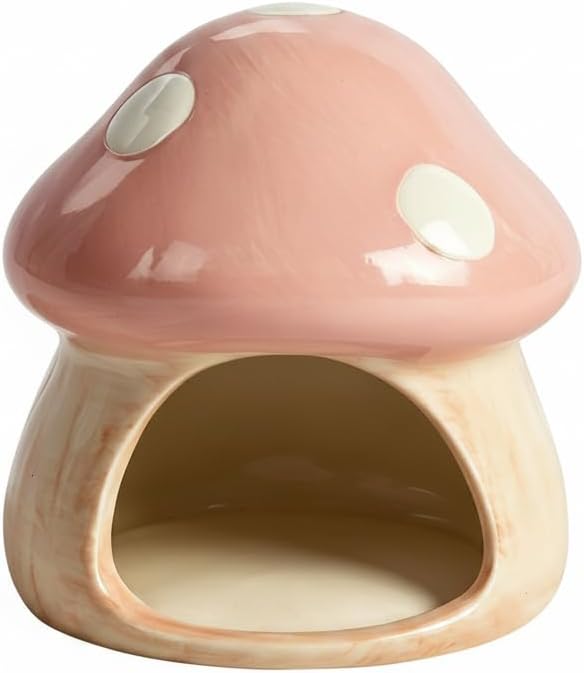 AnRui Betta Fish Tank Accessories Decor Cute Ceramic Mushroom House, Pink