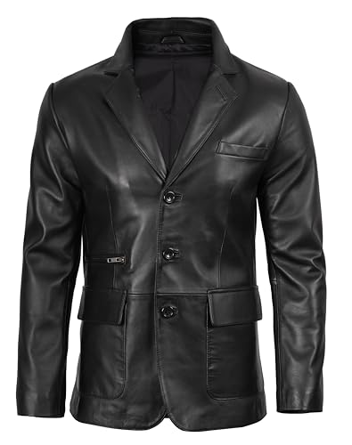 Image of fjackets Mens Leather Blazer Jacket - Real Lambskin Leather Sport Coat, 2-Button, Fully Lined, Business to Weekend