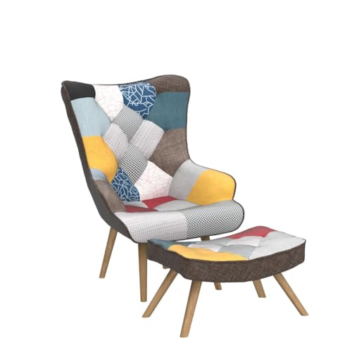 Totò Piccinni Set Siesta Poltrona Con Sgabello Design Patchwork Multicolore Gambe In Legno Di Faggio (Patchwork Party) - 5