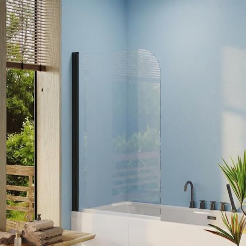 Image of 55x32 Inch Shower Door with 1 /4 inch (6mm) Tempered Glass - Aluminum Alloy Frame, Fan-Shaped Design, Shower Door Fits Bathtub
