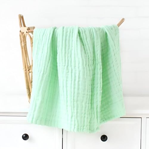Image of Kassy Pop Muslin Cotton Bath Towel Cum Baby Swaddler - Pack of 2 | Extra Soft Towels for Newborn 0 to 3 Years l 100% Organic Cotton wash Towel | 105 X 105 cm (Green and White)