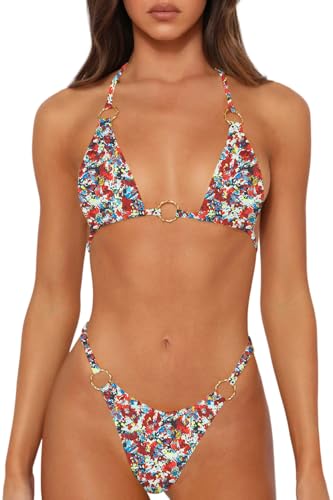 Image of MIKETAI Sexy Bikinis for Women 2 Piece Bikini Spaghetti Strap Swimsuits Solid Color Bathing Swimwear Triangle Bathing Suit