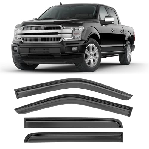 Image of Shatterproof Taped-On Window Deflectors for Ford F150 SuperCrew 2015-2025, Rain Guards, Window Visors for Car, Vent Deflector, 4pcs