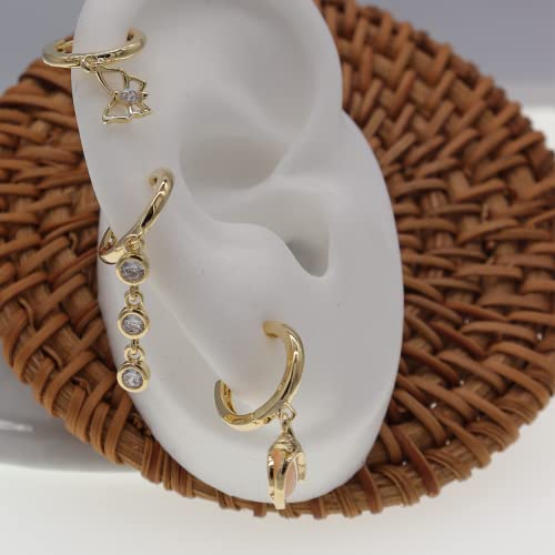 Sonateomber Gold Small Huggie Hoop Earrings Set For Women Teen Girls - Cute Dainty Cubic Zirconia Rhinestone Flower Leaf Butterfly Small Helix Chain Drop Dangle Cartilage Earrings Jewelry Gifts #TOP2