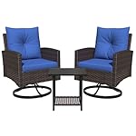 Outdoor Swivel Chairs, 3 Pieces Patio Furniture Set with 360° Wicker Swivel Rocking Chairs and Side Table, Patio Bistro Set Washable Cushions for Porch, Balcony, Deck Garden, Backyard - Blue