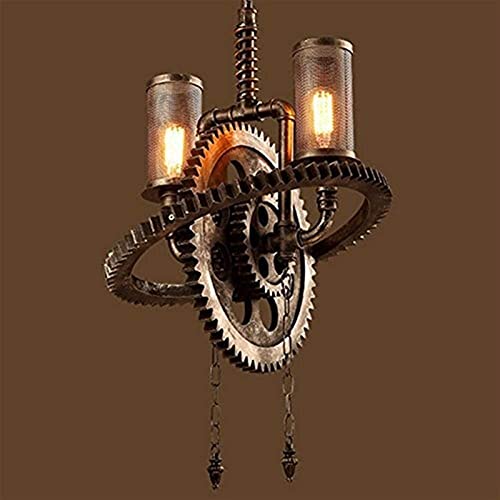 Chandeliers 2 Lights Wooden Gear Rusty Metal Water Pipe Pendant Lights Industrial Retro Steampunk Hanging lamp for Restaurants, Corridors, Living Rooms, Bars, Cafes steampunk buy now online Chandeliers 2 Lights Wooden Gear Rusty Metal Water Pipe Pendant Lights Industrial Retro Steampunk Hanging lamp for Restaurants, Corridors, Living Rooms, Bars, Cafes steampunk buy now online
