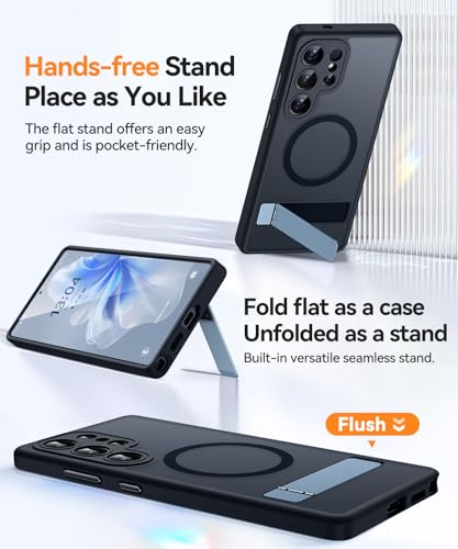 Image of CANSHN Strong Magnetic & Seamless Stand Designed for Samsung Galaxy S25 Ultra Case (2025) [Adjustable Kickstand] [Compatible with Magsafe] Translucent Matte Back, Black