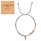 Opalencian 7 Chakra Cross Healing Crystal Beaded Black Adjustable Bracelets for Women Dainty Energy Stone Beads Friendship bracelet,Handmade Fashion Charm Jewelry Gifts