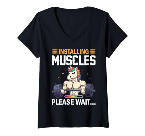 Donna Installazione di Muscles Unicorn Maglietta con Collo a V