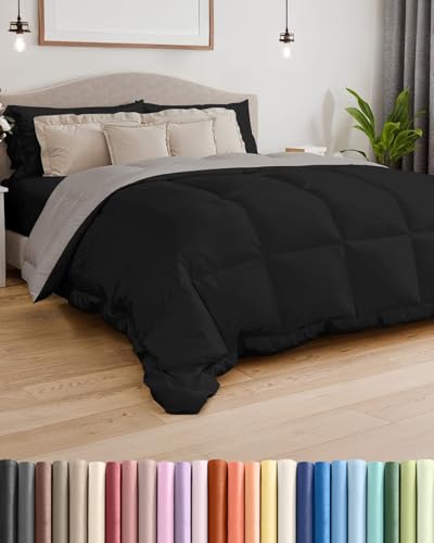 Image of Full Size, Black & Light Grey Alternative Down Comforter - Warm, Lightweight & Breathable Hotel Quality Bedding Set for Men, Women, Kids & Teens - All Season Cooling Microfiber Duvet Insert Comforter