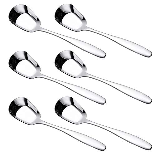 HAZOULEN Stainless Steel Spoons for Soup Ice Cream Desserts Thick Heavy-weight Table Spoons Set of 6