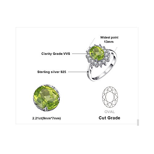 JewelryPalace Princess Diana Kate Middleton Gemstone Birthstone Genuine Peridot Halo Statement Engagement Rings for Women, 14K White Gold Plated 925 Sterling Silver Promise Rings for Her Size 4 by JewelryPalace - Used condition - Image 2