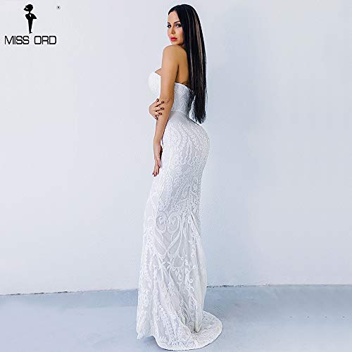 Miss ord Sexy Bra Strapless Sequin Wedding Evening Party Maxi Dress (Medium, White)