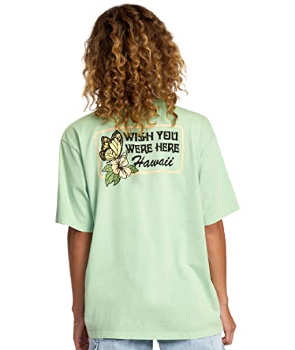 Rvca Women's Hibiscus Hawaii Oversized Tee Shirt (As1, Alpha, S, Regular, Regular, Sea Foam) #TOP4