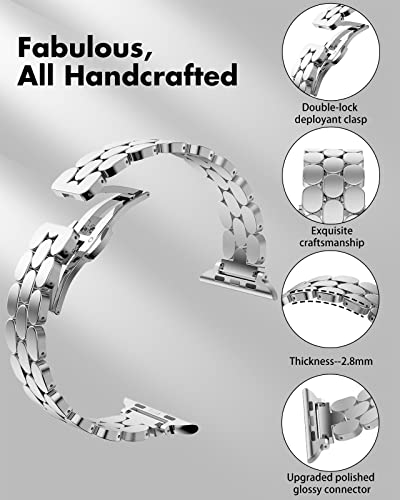 Tisimo Compatible With Apple Watch Band 45Mm 44Mm 42Mm 41Mm 40Mm 38Mm Women,Stainless Steel Metal Iwatch Band For Iwatch Series Se/Se2/8/7/6/5/4/3/2/1,42Mm 44Mm 45Mm Sliver #TOP2