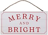 Christmas Wood Plank Sign Merry and Bright Holiday Festive Decor, Rustic Farmhouse Aesthetic 13.75 x...