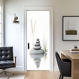 Door Stickers Peel and Stick Door Decal Zen Stone Stacked Stones Water Wild Grass Spa Yoga Bathroom Removable Mural Wallpaper 30.3''x78.7'' Wall Murals for Kitchen Living Room Bedroom