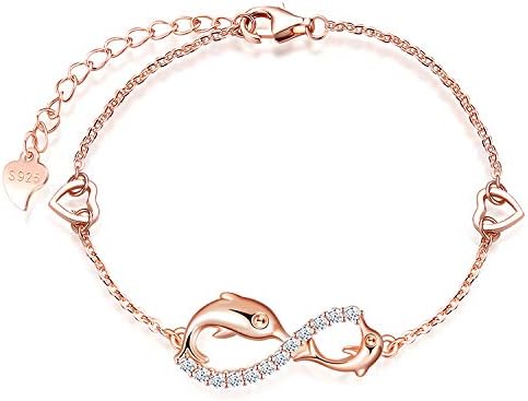 MicLee Woman's girl's Bracelet, 925 Sterling Silver bracelet, Dolphin and infinity symbol bracelet, with mini hollow heart