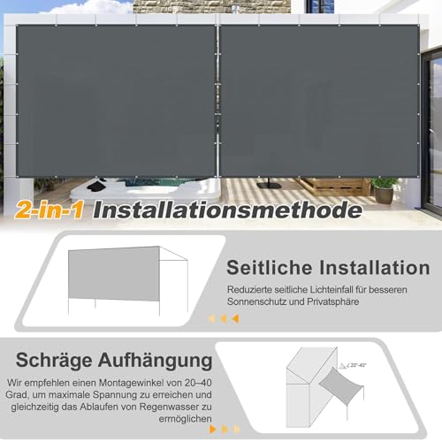 Paño de sombra para patio gris oscuro de 110x140 cm resistente al viento y lluvia 4