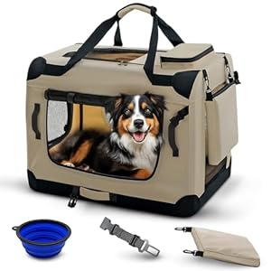 PET VIOLET Hundebox Hundetransportbox faltbar & robust für Auto & Reise – 70×52×50 cm – atmungsaktive Transportbox Transporttasche für Hunde & Katzen Stoffbox Beige