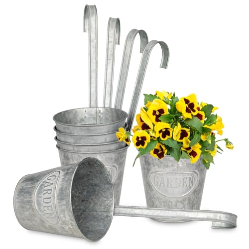 6er Set Hängende Blumentöpfe mit abnehmbaren Metallhaken, Blumentöpfe aus verzinktem Stahl perfekt für Moderne Dekoration und Pflanztöpfe, für Pflanzen im Freien, Balkon, Garten