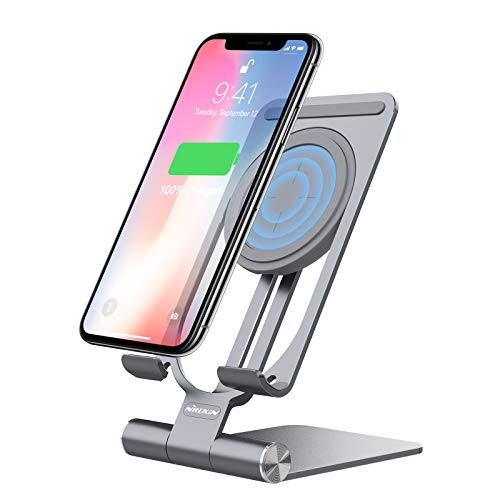 for Samsung S21 Ultra Wireless Charger Stand 15W/7.5W Nillkin Aluminum 2 in 1 Wireless Charging Station Dock Pad for iPhone 12 Pro Max/11 Pro Mas/Xs Max for Samsung S21 Note 20 Ultra (Grey)