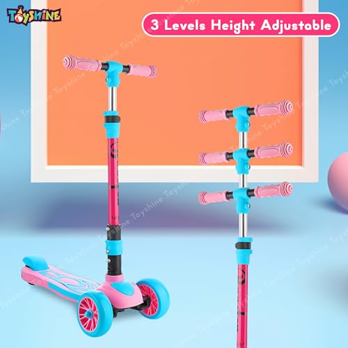 Image of Toyshine 3 Wheel Rooster Runner Scooter with Anti Slip ABS Base Aluminium Structure Height Adjustable Handlebar Max Load 45kg for Boys and Girls Ages 4 and Above - Pink