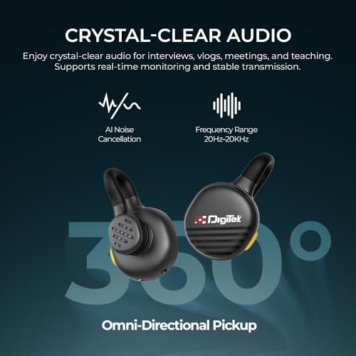 Image of Digitek DWM 119 2-in-1 Wireless Microphone, Mic with 30m Range, 6Hr Battery, Noise Cancellation & Power Indicator, for iPhone & Android Smartphones, Ideal for Vlogging Live Streaming & Interviews