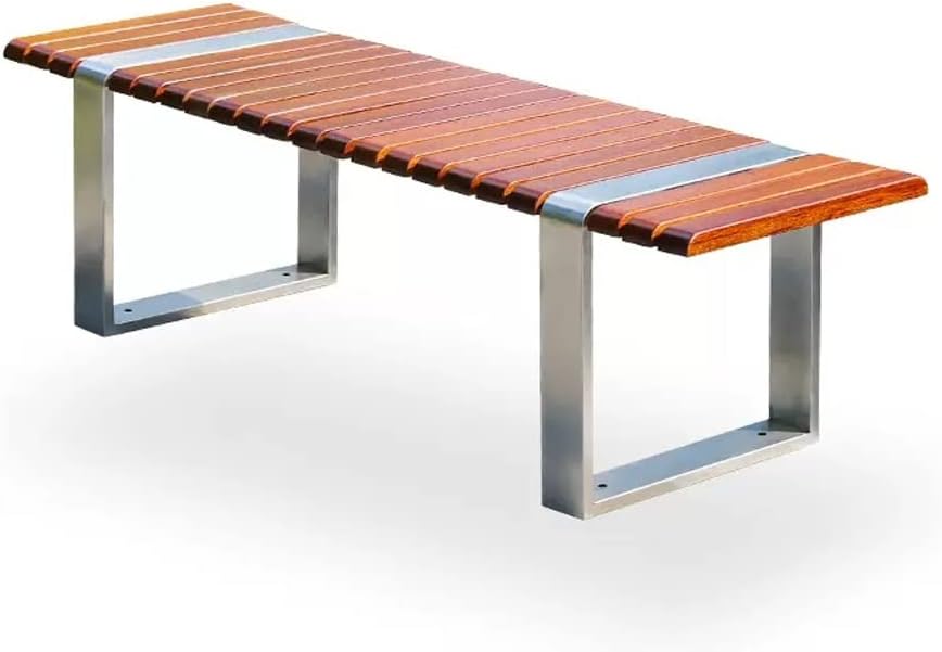 Patio Furniture Bench Outdoor Garden Stool Stainless Steel Solid Wood Bench Outdoor Landscape Bench Leisure Park Bench Commercial Leisure Seat Outdoor Bench(B)