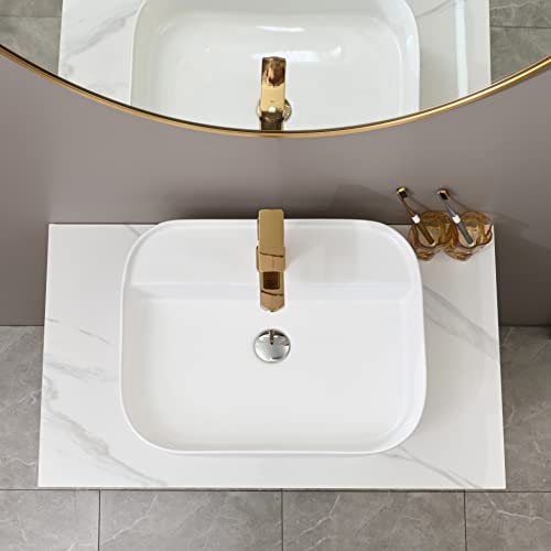 Petushouse 21.6'' Rectangle Bathroom Vessel Sink And Pop Up Drain Combo, Above Counter White Porcelain Ceramic Bathroom Vessel Vanity Sink Washing Art Basin #TOP2
